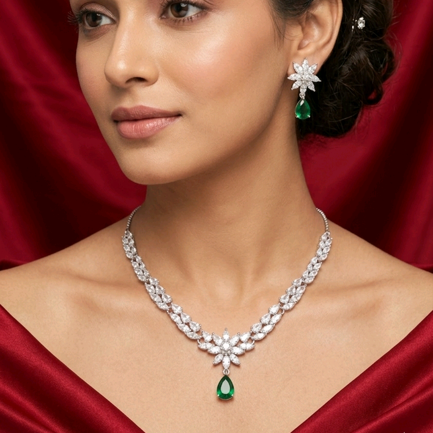 Luxury Green CZ Nacklace Set 